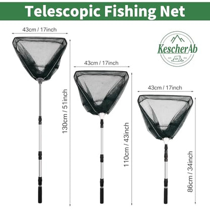Fishing Net, Fishing Landing Net with Pole Handle, Collapsible Telescopic Fishing Gear Net, Extends to 21-51Inches Landing Net, Fishing Net, Butterfly Nets for Kids Women Men - style: 51" Full Extended（extended Handle）