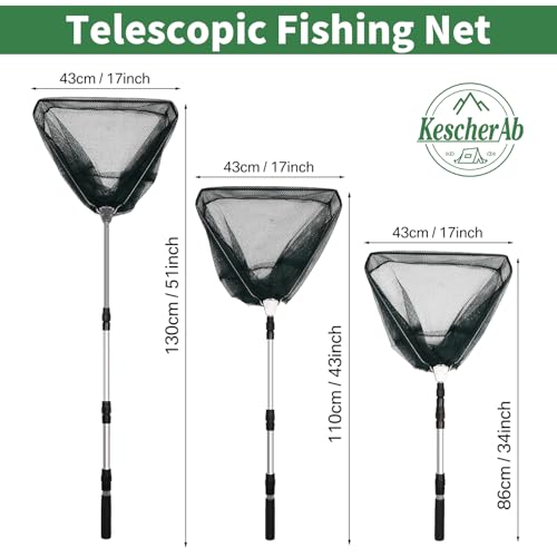Fishing Net, Fishing Landing Net with Pole Handle, Collapsible Telescopic Fishing Gear Net, Extends to 21-51Inches Landing Net, Fishing Net, Butterfly Nets for Kids Women Men - style: 51" Full Extended（extended Handle）
