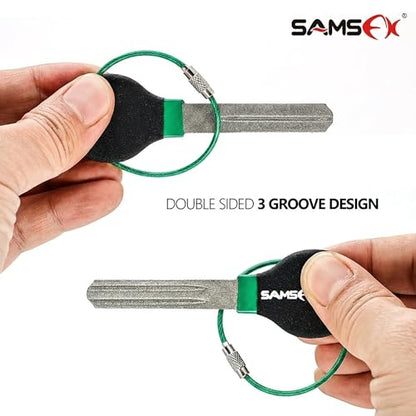 SAMSFX Fishing Hook Sharpener Hook File for Fishing Diamond File with Handle Portable Double Sided Fine and Medium Grits for Men - color: Black & Green