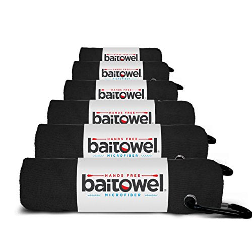 Bait Towel 6 Pack Fishing Towels with Clip for Fishing, Plush Microfiber nap Fabric, 16x16, The Original Bait Towel Multi-Pack - color: Midnight Black