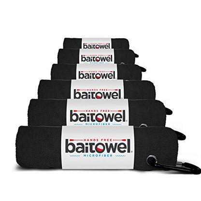 Bait Towel 6 Pack Fishing Towels with Clip for Fishing, Plush Microfiber nap Fabric, 16x16, The Original Bait Towel Multi-Pack - color: Midnight Black