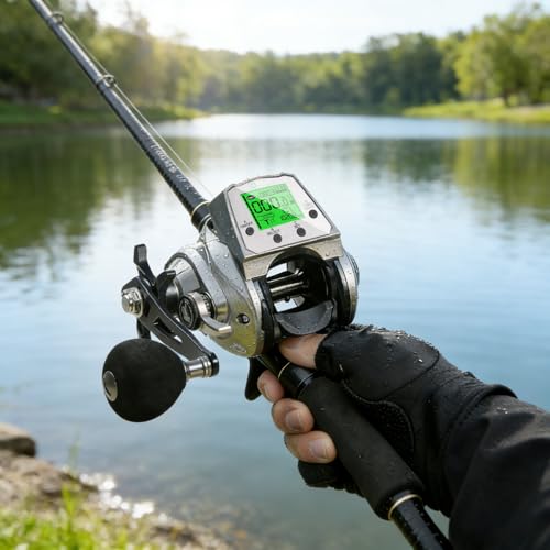 Digital Baitcasting Fishing Reel with LCD Display,8 oz Ultralight Electric Baitcaster Reel, 22-35 Lb Max Drag,6.3:1/7.2:1 Gear Ratio,Left/Right Handed,Compact Design for Freshwater & Saltwater - color: Silver-Left Hand, size: 35Lb-12 Smart