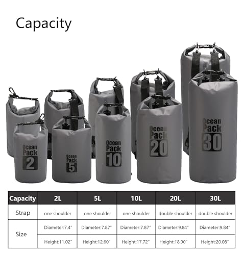 Dry Sack/Floating Waterproof Bag 2L/5L/10L/20L/30L for Boating, Kayaking, Hiking, Snowboarding, Camping, Rafting, Fishing and Backpacking - color: Gary, size: 30L