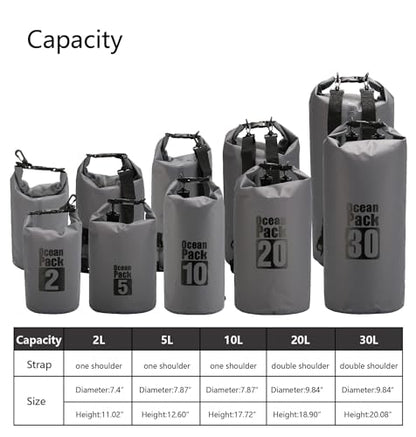 Dry Sack/Floating Waterproof Bag 2L/5L/10L/20L/30L for Boating, Kayaking, Hiking, Snowboarding, Camping, Rafting, Fishing and Backpacking - color: Gary, size: 30L
