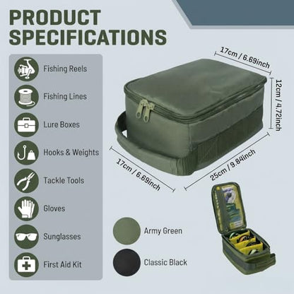 Waterproof Fishing Tackle Bag with 3 Adjustable Dividers, Lightweight Storage Bag(Black) - color: Black