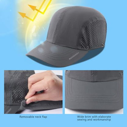 BASSDASH UPF 50+ Foldable Fishing Hat Baseball Cap with Removable Neck Flap Portable for Men Women Golf Hiking - color: Dark Grey With Unfoldable Brim