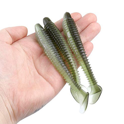 Paddle Tail Swimbaits 100/80/50PCS, 5/4/3/2 inch Soft Fishing Lures Bulk Pack – Durable Lifelike Action Lures for Bass, Trout, Crappie – Freshwater & Saltwater Fishing Gifts - color: Light Green, size: 4in, 80pcs