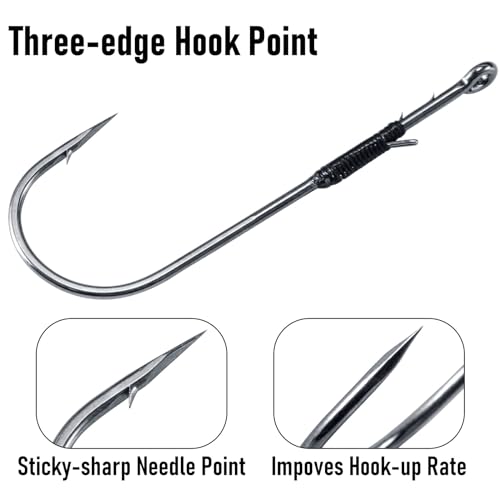 Dr.Fish 30 Pack Worm Hooks Round Bend Straight Shank with Baitholder, Heavy Cover Hooks for Bass Fishing, Flipping Punching & Pitching Texas Drop Shot Neko Rig Freshwater - size: 5/0-30 Pack