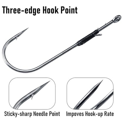 Dr.Fish 30 Pack Worm Hooks Round Bend Straight Shank with Baitholder, Heavy Cover Hooks for Bass Fishing, Flipping Punching & Pitching Texas Drop Shot Neko Rig Freshwater - size: 1/0-30 Pack