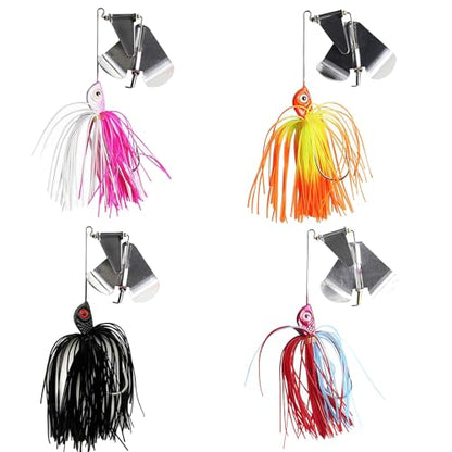 Buzzbaits Double Rotating Spinner Blade Baits Silicone Skirts Top Water Fishing Lures for Bass Trout Pike 0.52oz 4pcs FS/YE-08 - color: A