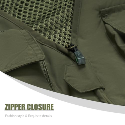 TOLOER Men's Summer Fishing Vest Multi Pockets Casual Vests Waterproof Quick Dry Outdoor Mountain Photography - color: Army Green-8898, size: Small