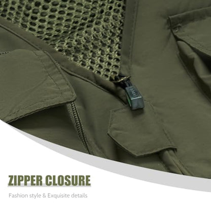TOLOER Men's Summer Fishing Vest Multi Pockets Casual Vests Waterproof Quick Dry Outdoor Mountain Photography - color: Army Green-8898, size: Large