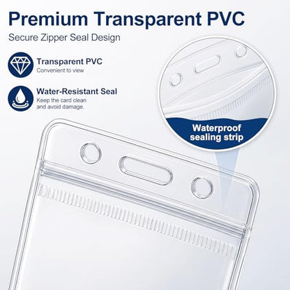 6 Pack Badge Holder, Plastic ID Badge Holder, Clear Waterproof ID Card Holder with Resealable Zip, 2.5" x 3.8" Vertical Name Tag Holder for Nurses and Office, Fits ID Card/Credit Card/Student Card