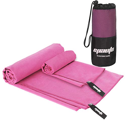 EPAuto 2-Pack Microfiber Quick Dry Travel Towel Set, Pink | Lightweight, Super Absorbent, Compact, 60"x30" & 24"x15", for Gym/Camping/Beach/Yoga/Backpacking - color: Pink