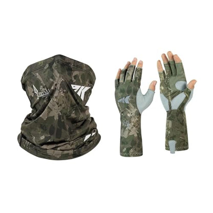 KastKing Agies Fishing Gloves Men, UPF 50+ Sun Gloves UV Protection, Cooling Quick-Dry 3/4 Fingerless Gloves with Extended Cuff Agies Neck Gaiter-UPF 50+ Balaclava Face Mask