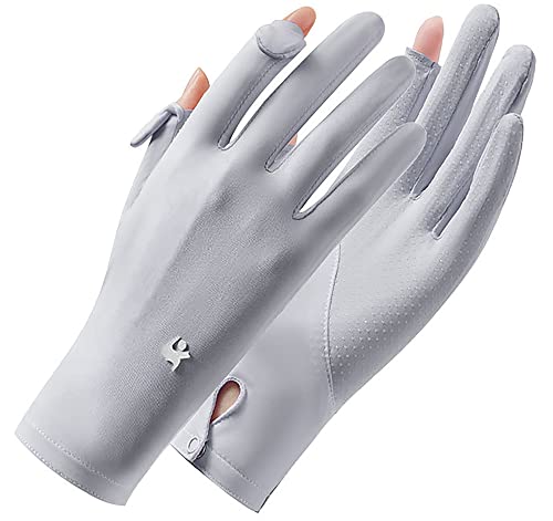 Unisex UV Protection Sunblock Gloves - Women Man Full Finger Sunscreen Gloves Touchscreen Gloves for Driving Hiking Riding - color: Grey