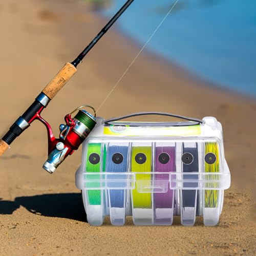 Happyyami Fishing Line Case Line Spool Box Clear Fishing Line Holder Fishing Storage Box Slots Fishing Line Case Fishing Line Organizer Fishing Tool Holder Clear Visibility Fishing Line
