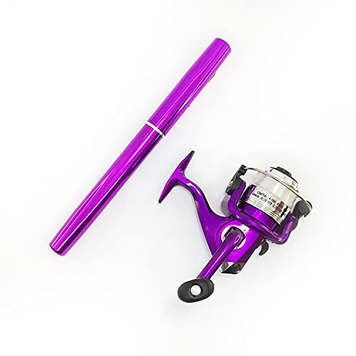 Compact Pocket Telescopic 38inch Mini Pen Fishing Rod Spinning Reel Combos Pen Folded Fishing Pole Spinning Wheel Gift for River, Lake, Reservoir, Ice Fishing and So On - color: Purple