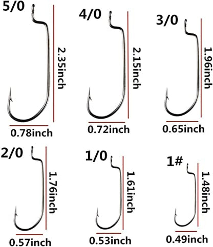 50pcs/Pack Offset Fishing Hooks Worm Hooks Black High Carbon Steel Senko Bait Fishing Hooks 5/0 4/0 3/0 2/0 1/0 1# - size: 5/0-50pcs