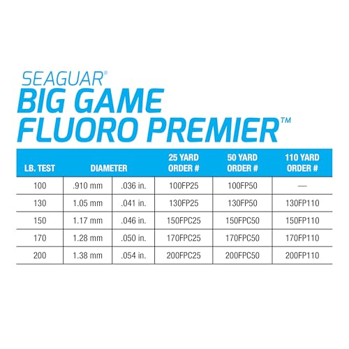 Seaguar Fluoro Premier Big Game Saltwater Fishing Line Shock Leader, 100% Fluorocarbon, Clear, Multiple Sizes - size: 150lbs/25yds