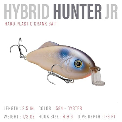 Strike King Hybrid Hunter Shallow Jr. Fishing Lure, Shallow Diving Crankbait, 90-Degree Bill, 3D Eyes, Loud Rattle, Dives 1 to 3-Feet,Size 4 & 6 Treble Hooks - color: Oyster, size: 1/2 oz