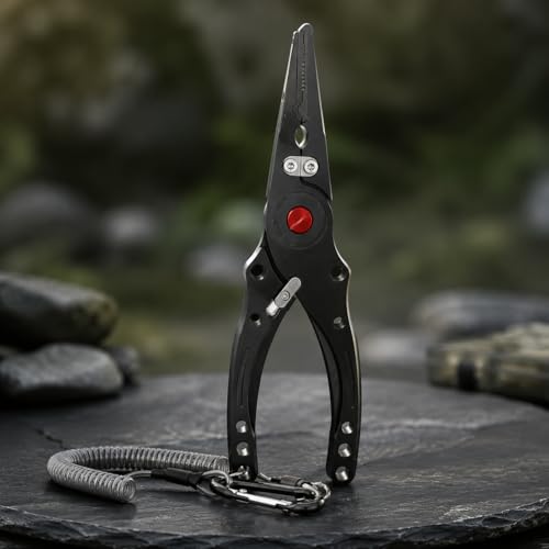 Aluminum Alloy Fishing Pliers with Cutter, Hook Removal & Split Loop Tool, Nylon Sheath Included, 300g Lightweight, Black - color: Black
