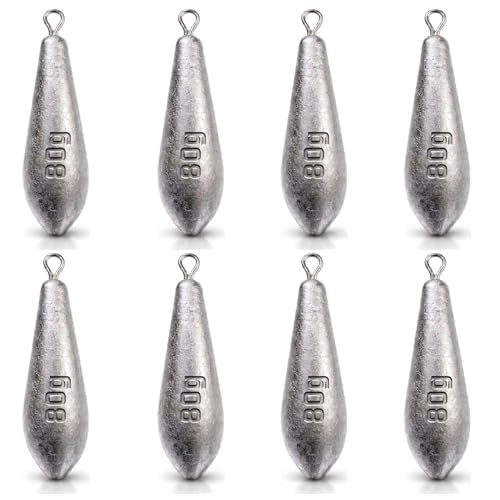 Teardrop Drop Shot Sinkers – Lead Fishing Weights & Sinkers for Bass, Catfish & Surf Fishing – Freshwater & Saltwater – 10 Sizes 1/2oz to 7oz, More Per Pack - style: 80g/3oz – 8pcs