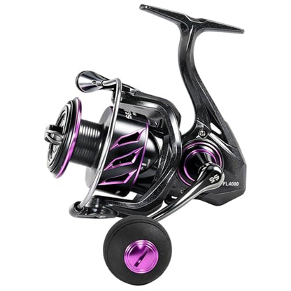 SOUGA Spinning Reel, Black Purple Metal Body Fishing Reel for Bass Pike Freshwater Light Saltwater, 9+1 BB, 5.2:1 Gear Ratio, CNC Aluminum Spool, Foldable Left Right Handle, EVA Knob,Size 1000-4000 - size: 4000