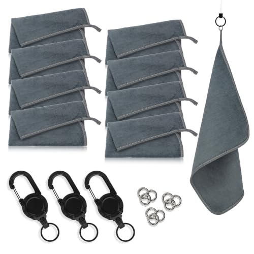 mayoken® 9 Pack Gray Fishing Towels with Clips & Zinger Retractors, Quick-Dry Absorbent Microfiber Bait Towels for Fishing, Boating, Kayaking, Camping & Hiking - color: 9pcs-gray