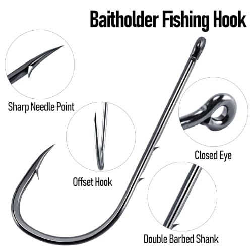 Dr.Fish 100 Pack Baitholder Fishing Hooks, Freshwater Fishing Straight Shank Worm Hooks Walleye Rig Bass Crappie Panfish Bluegill - size: 3/0#-100 Pack