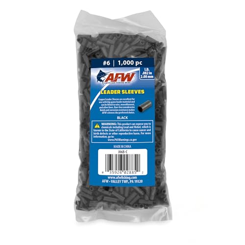 AFW Thin Wall Double Barrel Crimp Sleeves - Premium Fishing Copper Crimp Sleeve with Burr Free Black Finish, Enhanced Flexibility - Durable and Lightweight - Retail & Bulk Pack Available - color: Black, style: #6/.082" - 1,000 pc