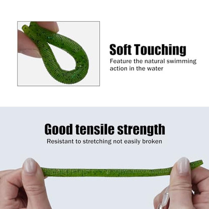 Worms for Bass Fishing FS/RE-04 | Salted Soft Plastic Fishing Lures ,with Hook Slot,Saltwater Freshwater Bass Baits - color: Green-10pcs