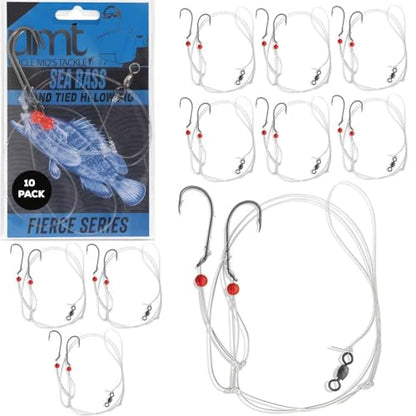 Sea Bass Hi/Lo Saltwater Fishing Rigs 1, 5 &10 Pack Bulk Options - Uncle Mo’s Tackle – Mustad Size 3/0 Bait Hook, 60lb Heavy Duty, 80lb Swivel & Sinker Loop, Hand Tied - for Fluke Porgy Snapper Croaker Sea Trout Tautog Spot Pompano - size: 10 Pack