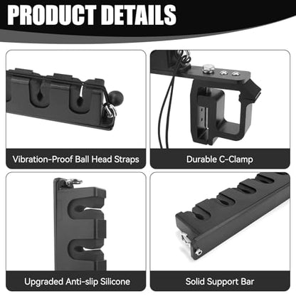 JERBOR Upgraded Truck Bed Fishing Rod Holder, 6-Rod Aluminum Universal Mount with Secure C-Clamp, Horizontally/Vertically No-Drill Installation Fit for Most Pickups Truck Bed & Boats