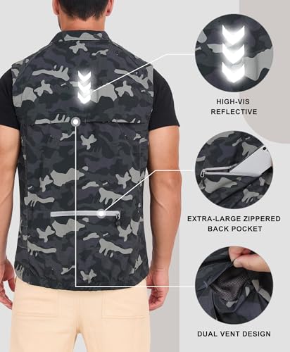 Little Donkey Andy Men's Lightweight Quick Dry Vest Packble Outerwear Sleeveless Windproof Jacket for Golfing Cycling Running - color: Camo, size: Large