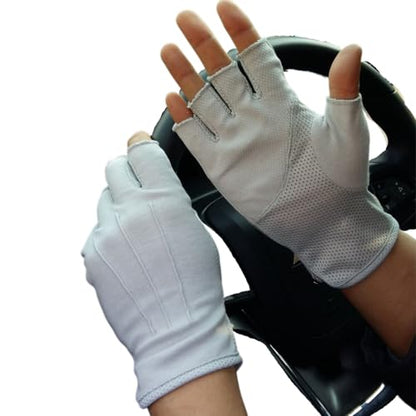 JIAHG Women Men's Driving Gloves Summer UV Sun Glove Non Slip Touchscreen Cotton Gloves Outdoor Sunblock Mittens for Cycling - color: Cotton-grey Half Finger