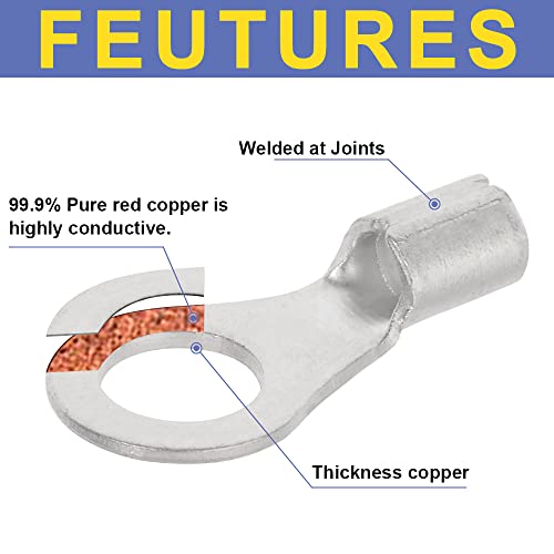 haisstronica Ring Terminals,330PCS Non-Insulated Wire Connectors Kit,Brazed Seam Fork Ring Terminals of Tinned Red Copper,AWG 22-10 Electrical Wire Crimp Connectors - size: AWG 22-10