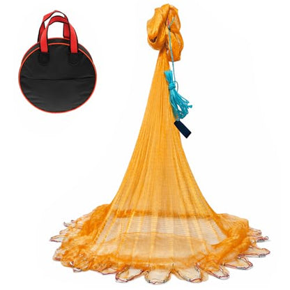 Nylon Multfilament Cast Net, 4FT/8FT/10FT/12FT American Style Hand Throwing Fishing Net with Zinc Plated Weights for Saltwater and Freshwater - color: yellow-4ft