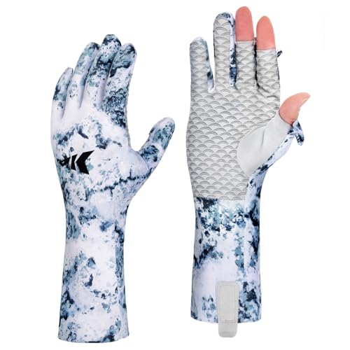 KastKing La Sal Pro Full Finger Fishing Gloves, UPF 50+ Sun Protection Gloves with Convertible Design, Ultralight Microfiber, Ultra-Soft Comfort, FrostWeave Cooling, Enhanced Grip, Four Sizes Options - color: Boulder Camo Ice, size: XX-Large