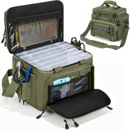Fishing Tackle Bag - Holds 3400-3600 Size Tackle Boxes -Saltwater & Freshwater Fishing Bags - Padded Shoulder Strap Fishing Bags(Green) (Bag Only) - color: Green, style: Bag Only