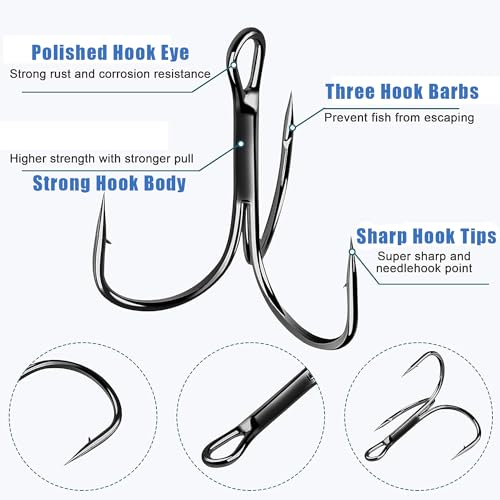 Fishing Treble Hooks Triple Fishing Hooks High Carbon Steel Barbed Sharp Round Bend Treble Hooks Replacement for Hard Lures Bait - color: Black, size: 2#-50pcs