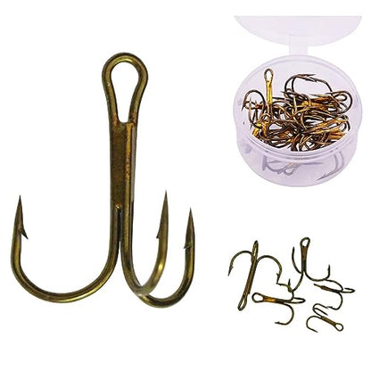20pc/Box Fishing Treble Hooks Set High Carbon Steel Fishing Hooks Classic Round Bend Hook 2# 4# 6# 8# 10# - color: Tea, size: 6#-20pcs