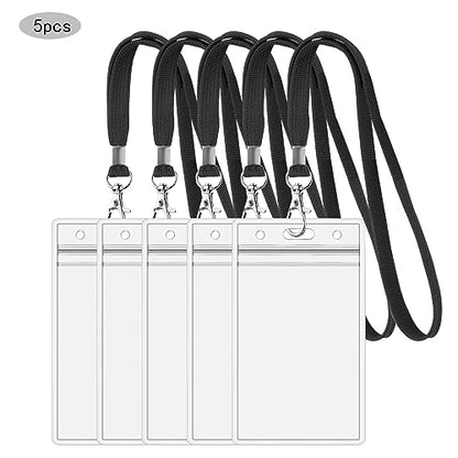 5Pack ID Badge Holder with Black Lanyards,Heavy Duty Vertical Card Holder | Transparent ID card holder with lanyards, 3.58" L x 2.5" W Badge ID name card holder,18Inch black lanyards - color: 5 Black Lanyards