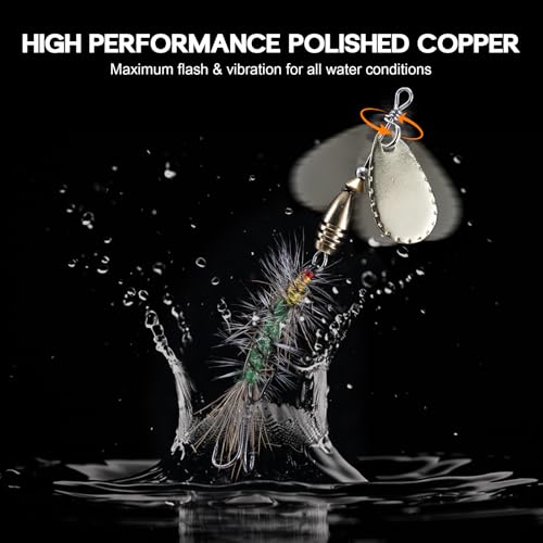 Goture Trout Lures Fishing Spinners,Rooster Bait Tail Bass Fishing Lures with Brass Spinner Blade Fish-Shaped Jig Heads for Freshwater Saltwater,Salmon Steelhead Trout Spinner Bait with Tackle Box - color: C:5pcs Trout Spinners