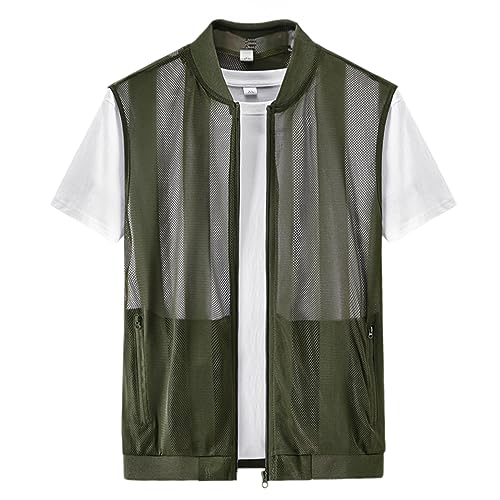 WSLCN Men's Summer Vest Casual Lightweight Breathable Mesh Cycling Travel Zip Vest - color: Green, size: X-Large