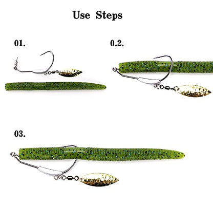 Soft Plastic Bass Fishing Lure 5.3" Senko Style Worms-Salt Impregnation, Ribbed Design Slow Sinking Swimbaits - color: 02-Carolina pumpkin