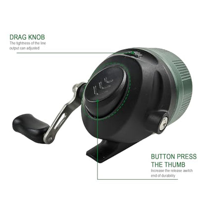 Spincast Fishing Reel, All-Metal Gears, Easy to Use Push Button Casting Design, Changeable Right/Left-Hand Retrieve - color: Green-Black