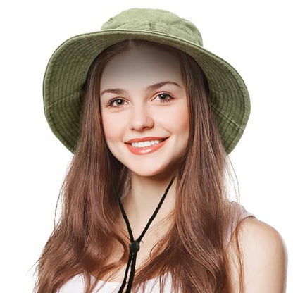 Men's Bucket Hat Camo Outdoor Sun Protection, Breathable Quick-Dry Fishing Gardening Hiking Hat ,UPF50+ Cotton Wide Brim - color: Green