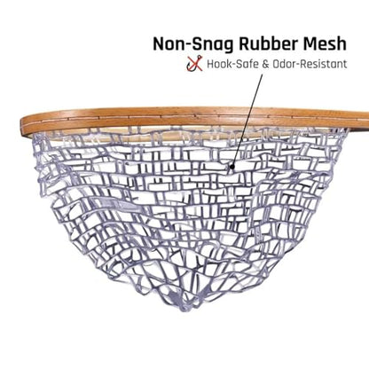 YYKBlueSky Fly Fishing Landing Net - 24" Trout Net, Soft Clear Silicone Mesh for Catch and Release, Durable Wood Frame, Safety Lanyard & Carabiner for Wading, Kayak & Boat Fishing