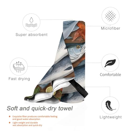 Fishing Bait Printed Ultra Absorbent Microfiber Towel Quick-Drying Towel for Sports,Travel,Gym,Beach,Hiking and Yoga16x31.5in